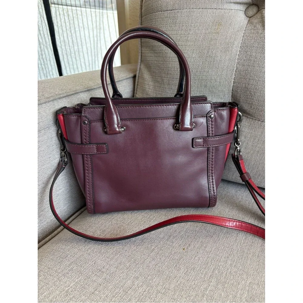 Coach Swagger21 Willow Floral Glove-tanned Leather Satchel Crossbody Bag Oxblood